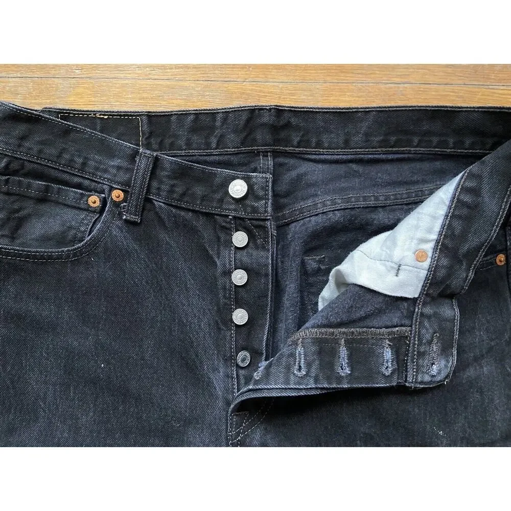 LEVI’S 501 Black Distressed Button-Fly Jeans sz 34 X 36
